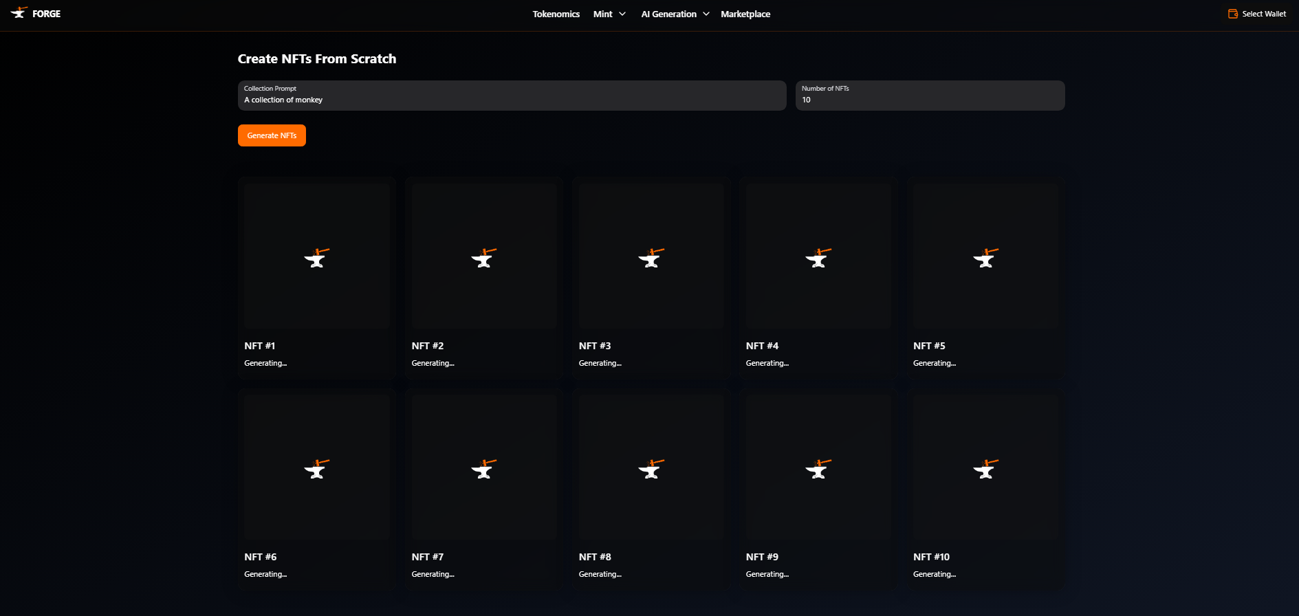 Interface de génération de NFT